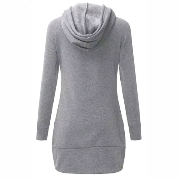 Long Sleeve Hooded Pockets Mini Dress Gray Size 18 - Picture 3 of 3